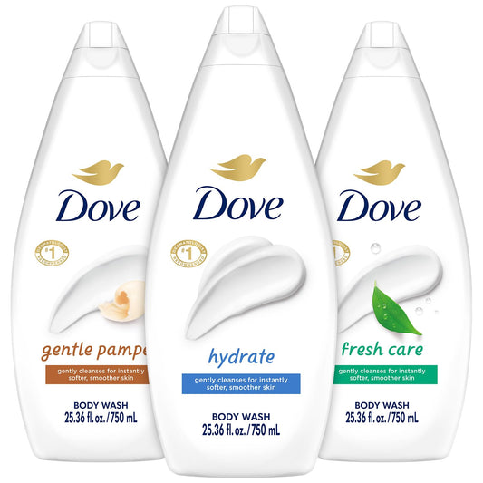 Dove Hydrate bottle pour shows moisturizing cleanse for dry skin.