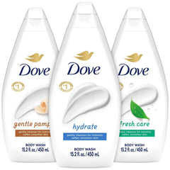 Dove Hydrate bottle pour shows moisturizing action for dry skin after shower