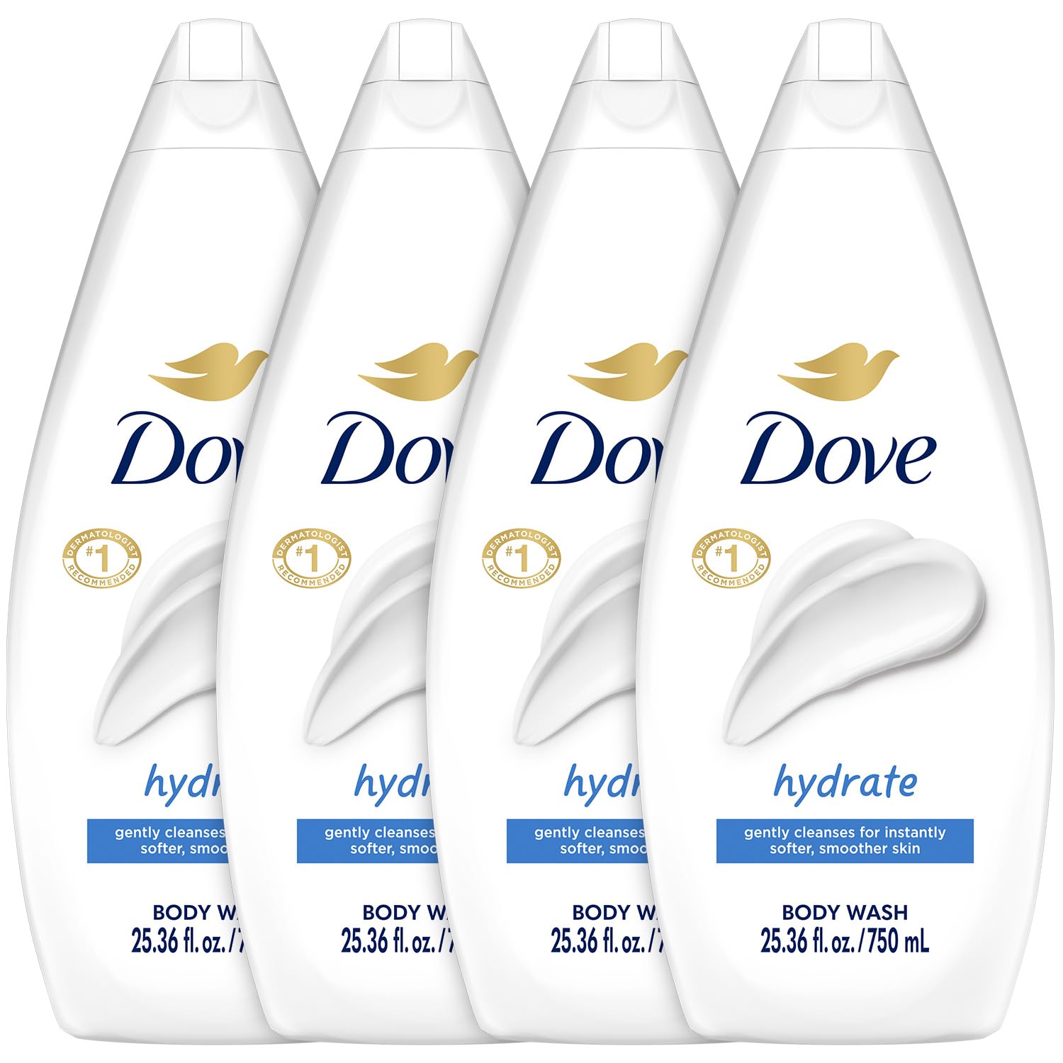 Dove Hydrate bottle with pump for easy moisturizing cleanse.