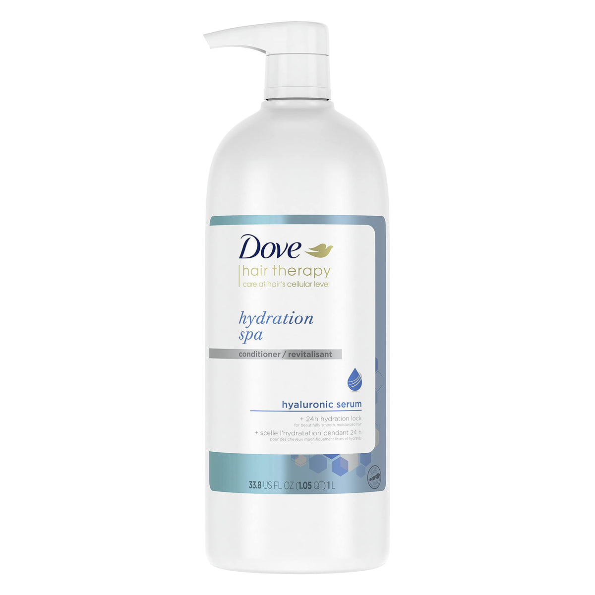 Dove Hydration Spa Conditioner bottle showing hyaluronic moisture boost.