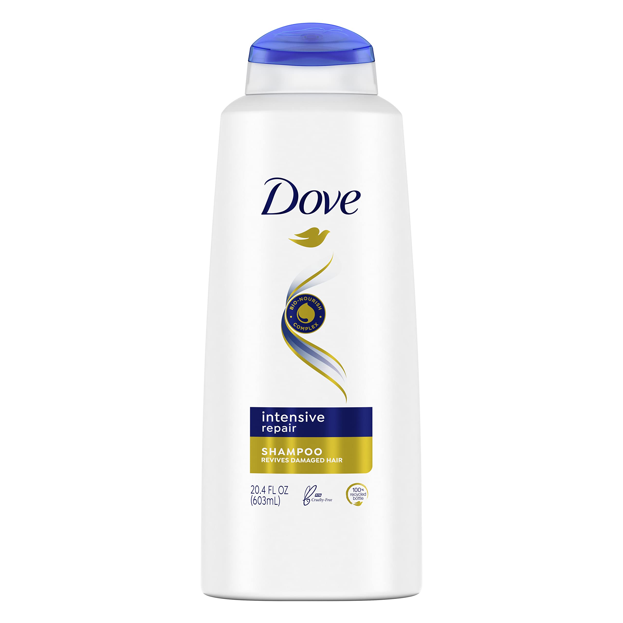 Dove Intensive Repair Shampoo bottle, promoting stronger, damage-resistant hair.