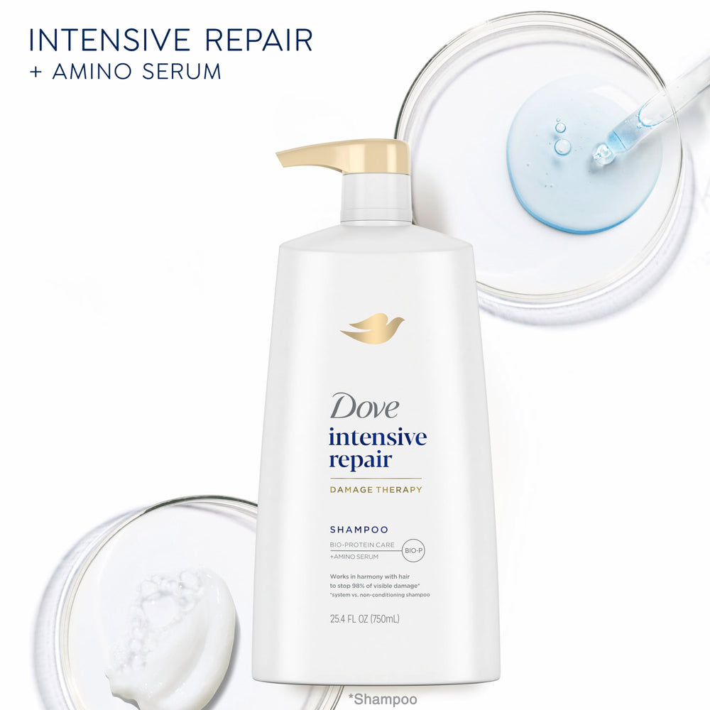 Dove Intensive Repair shampoo consumer scene – simple routine for hair repair.