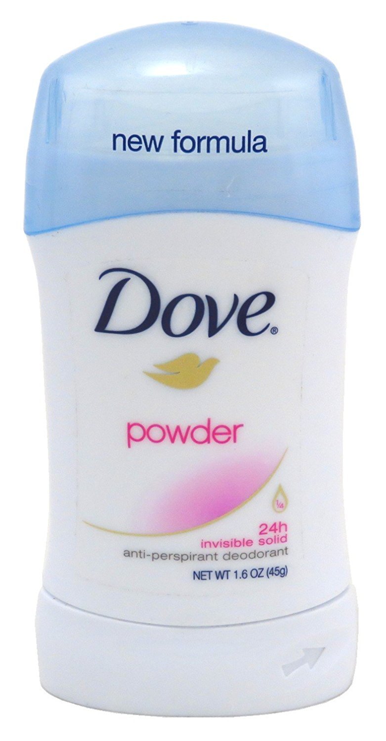 Dove Invisible Solid Powder deodorant 1.6 oz stick for all-day dryness.