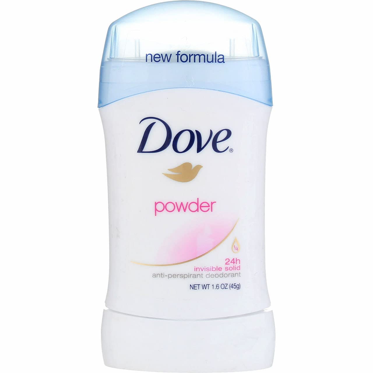 Dove Invisible Solid Powder front view showing packaging and 24-hour protection.