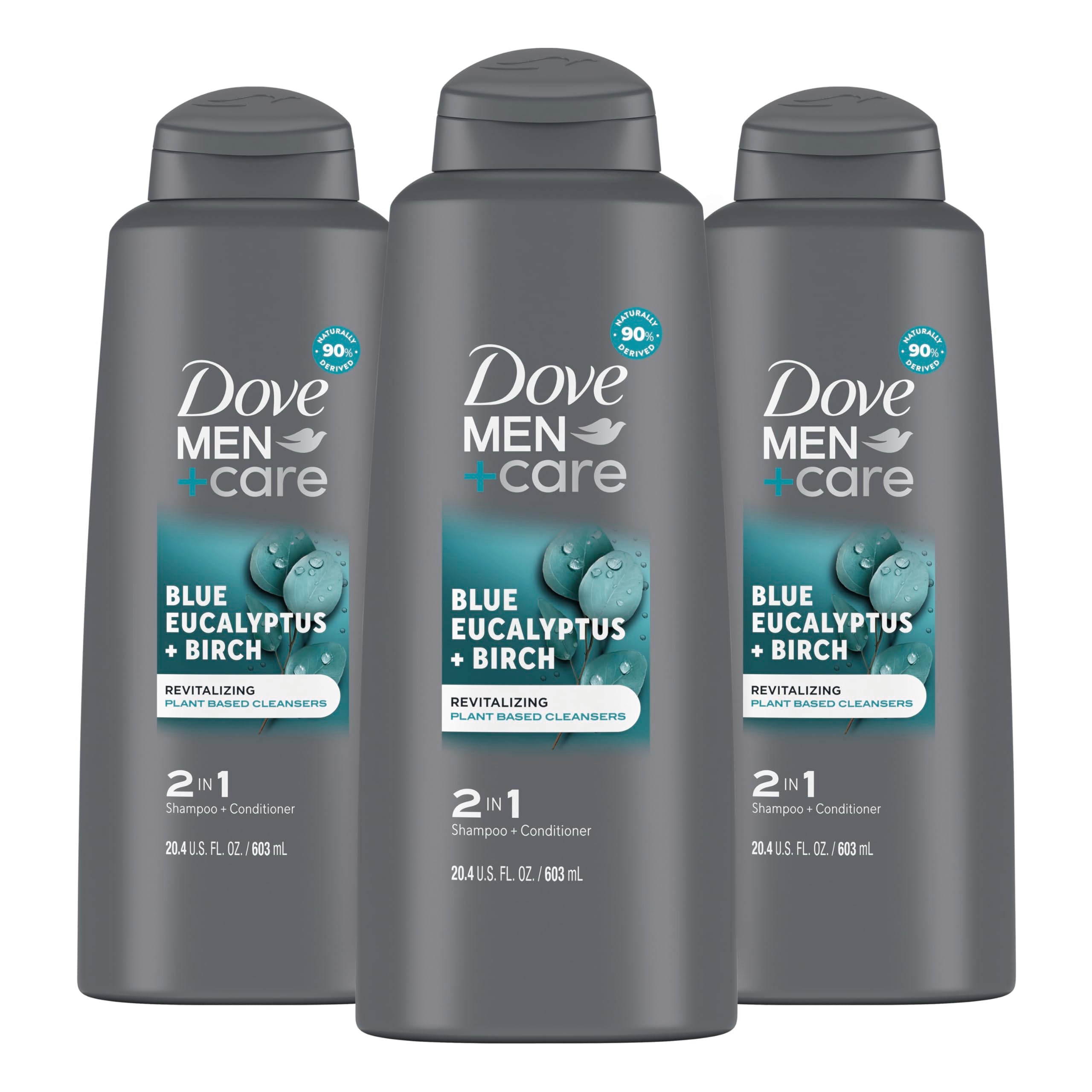 Dove Men+Care 2-in-1 shampoo bottle with citrus scent for quick cleanse