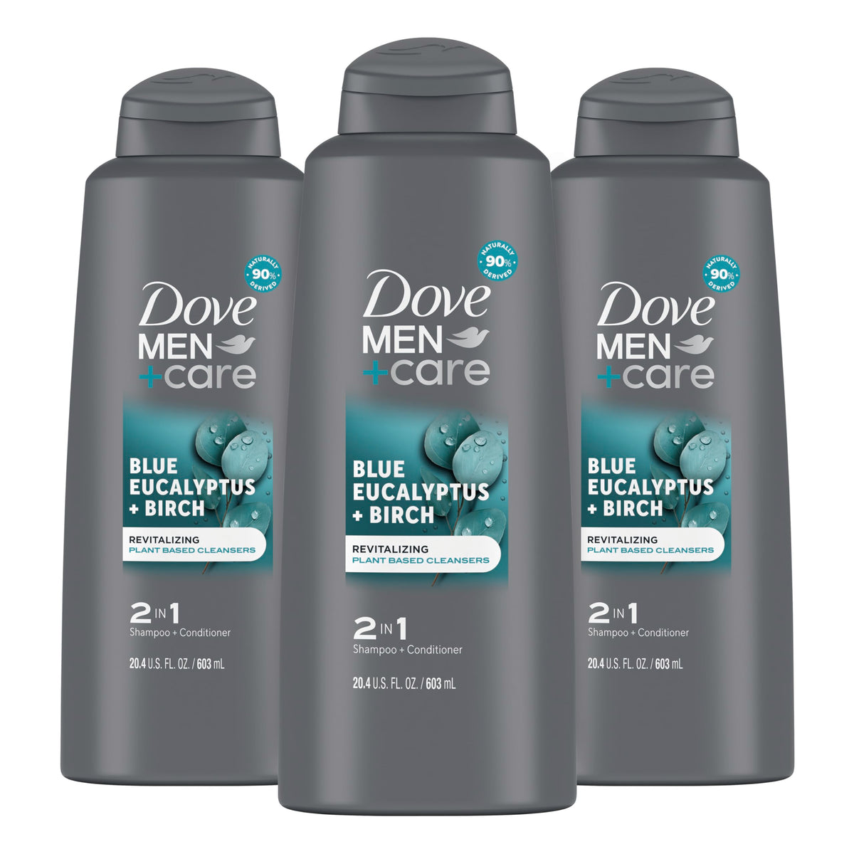 Dove Men+Care 2-in-1 shampoo bottle with citrus scent for quick cleanse