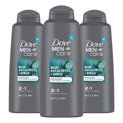 Dove Men+Care 2-in-1 shampoo bottle with citrus scent for quick cleanse