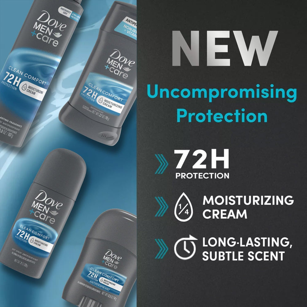 Dove Men+Care Clean Comfort bundle display showing four-piece set for easy choice.