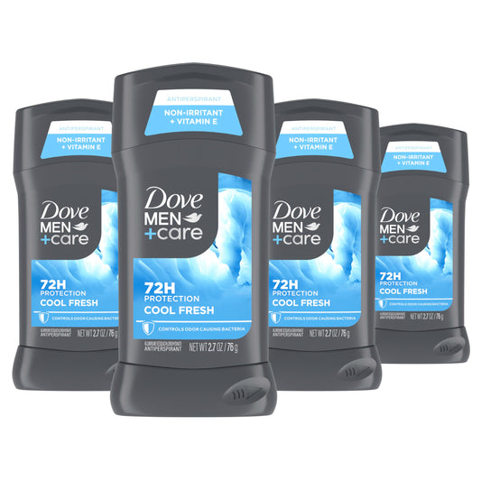 Dove Men+Care Cool Fresh deodorant stick with aqua scent for all-day freshness.