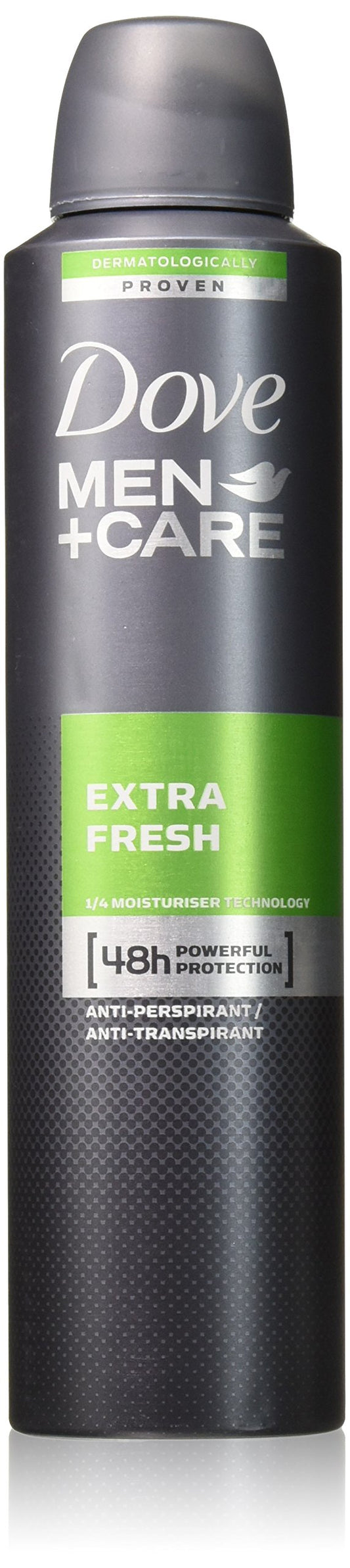 Dove Men + Care Dry Spray Extra Fresh bottle for quick, dry protection