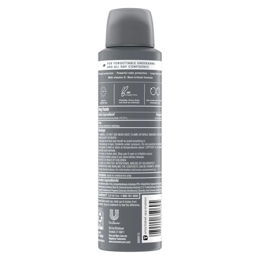 Close-up of Dove Men+Care Extra Fresh spray can for quick, dry application.