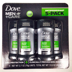 Dove Men+Care Extra Fresh 5-pack front view showing 48-hour odor protection