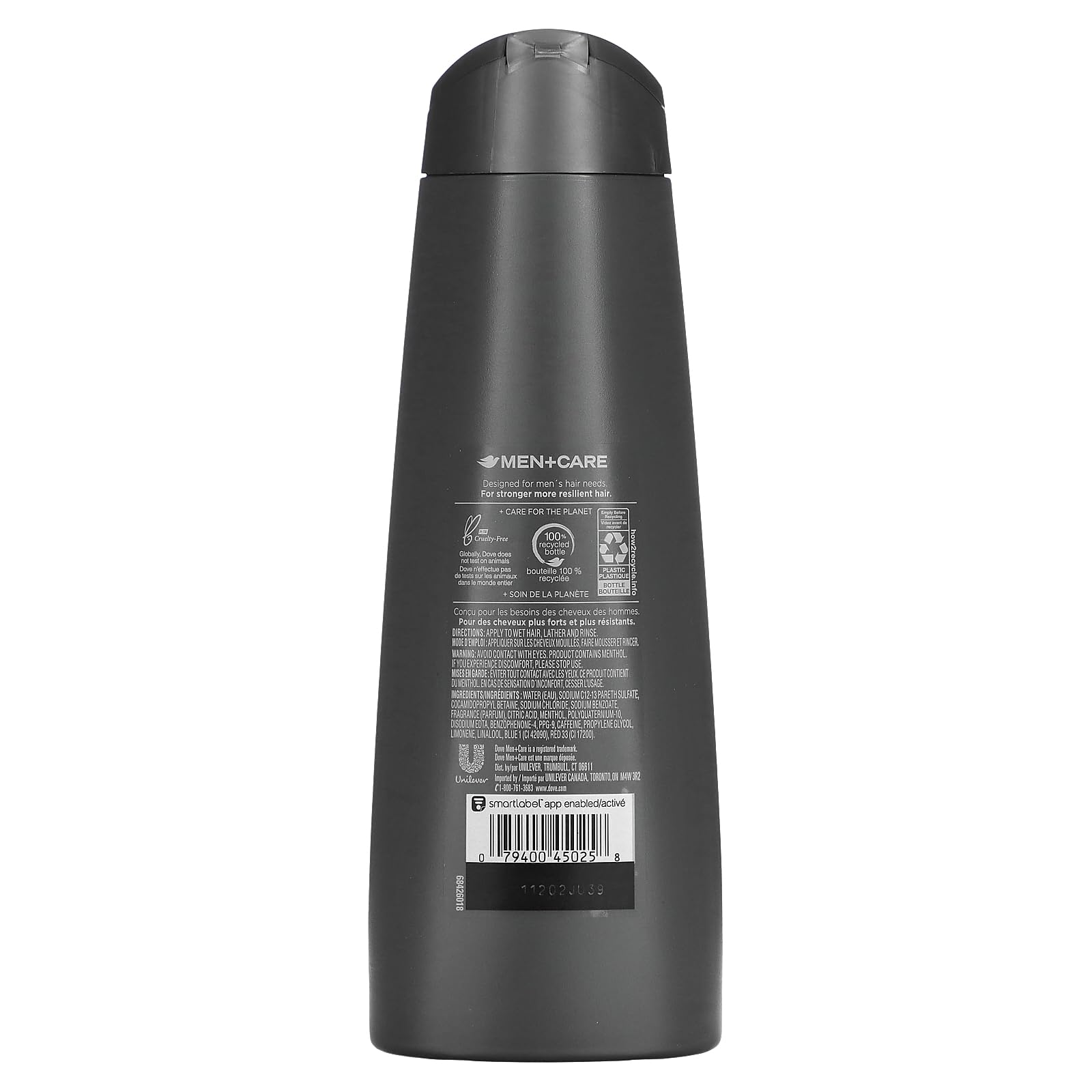 Dove Men+Care Fortifying Shampoo lather demonstrating refreshing, invigorated hair.