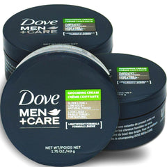 Dove Men+Care Grooming Cream 3-pack bottle pour offers easy application and lightweight hold.