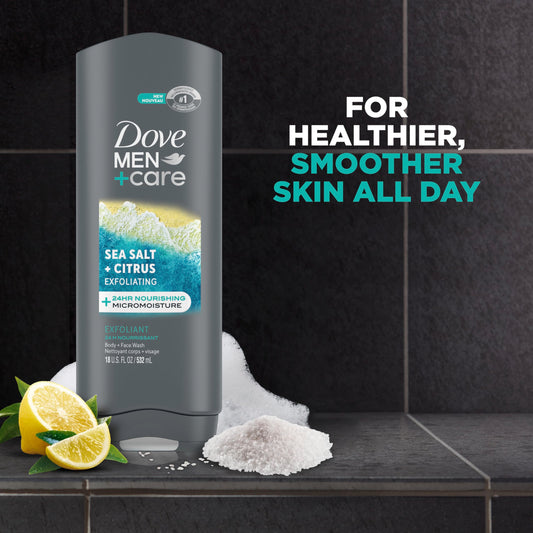 Dove Men+Care label featuring sea salt citrus for daily cleansing