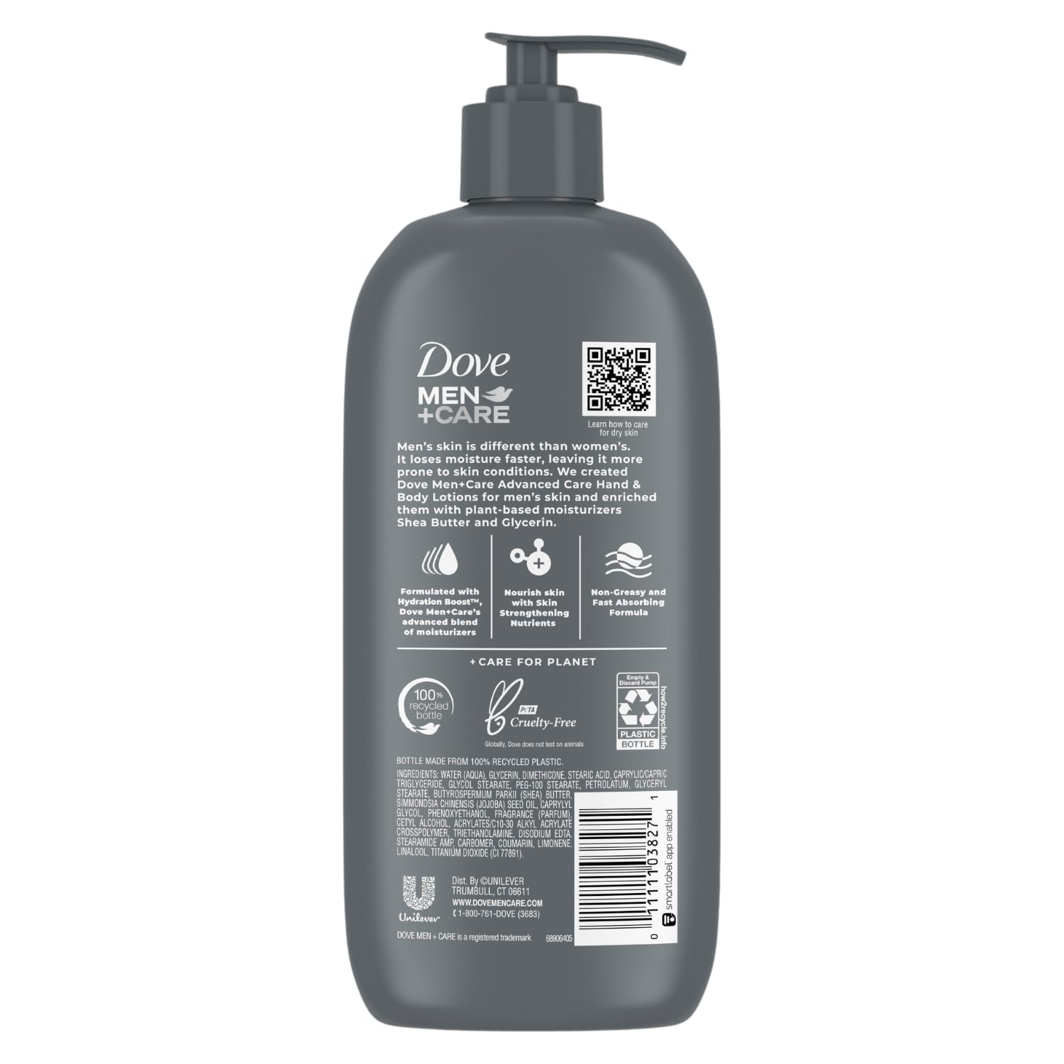 Dove Men+Care lotion texture close-up showing light, non-greasy formula.