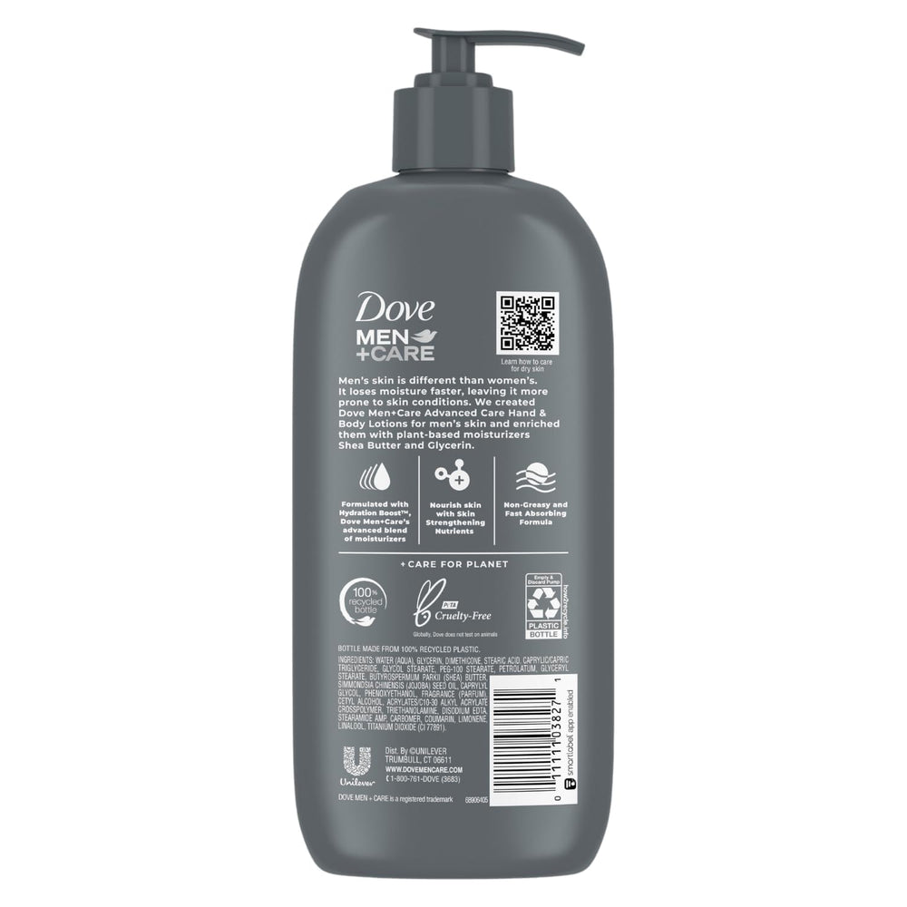 Dove Men+Care lotion texture close-up showing light, non-greasy formula.