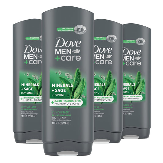 Dove Men+Care Mineral and Sage body wash bottle for refreshed, hydrated skin