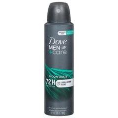 Dove Men+Care Moon Oasis dry spray bottle, front view, quick-dry formula for daily freshness.