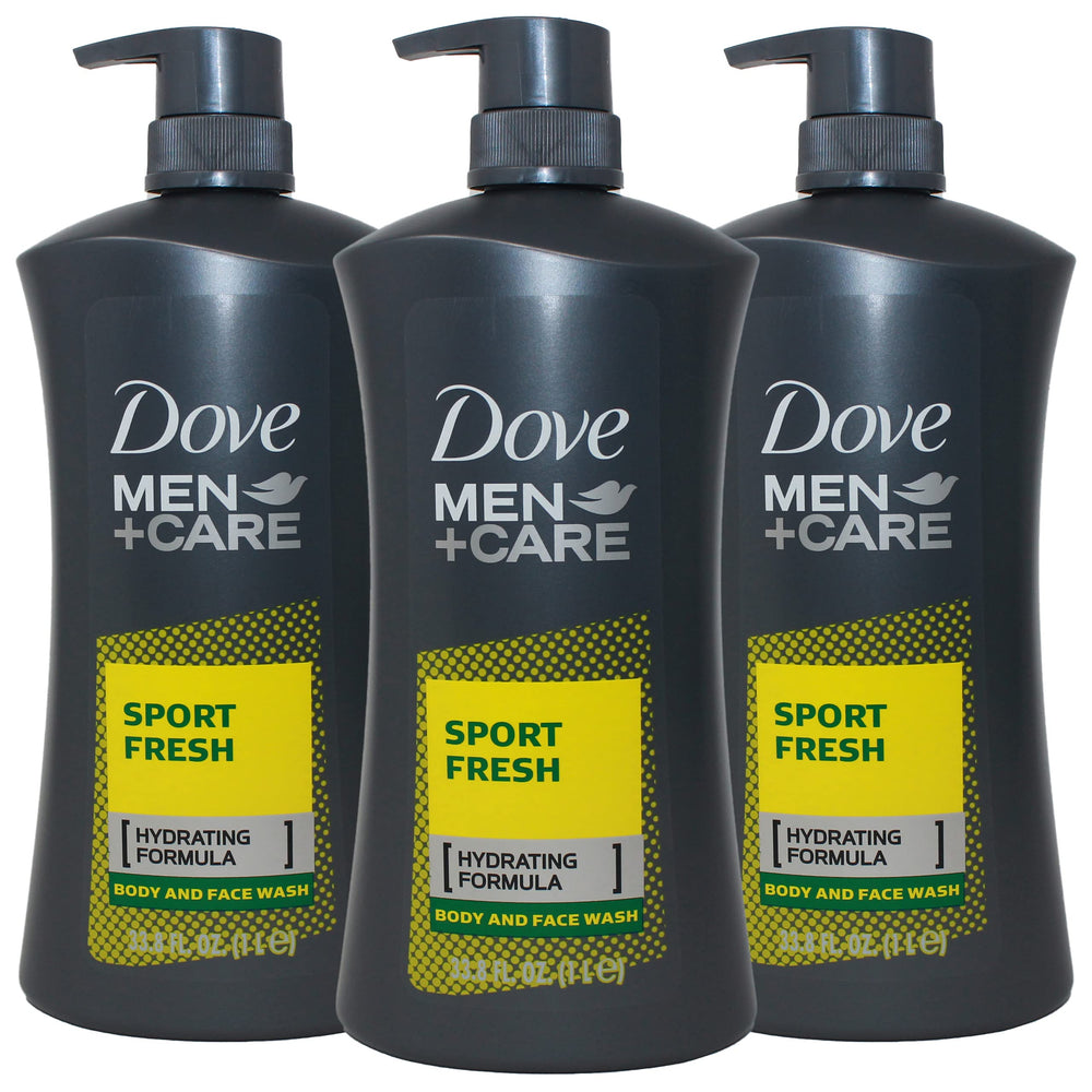 Dove Men+Care Sport Fresh body wash pump bottle delivers refreshed skin after workouts.