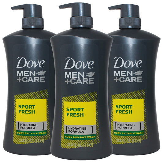 Dove Men+Care Sport Fresh body wash pump bottle delivers refreshed skin after workouts.