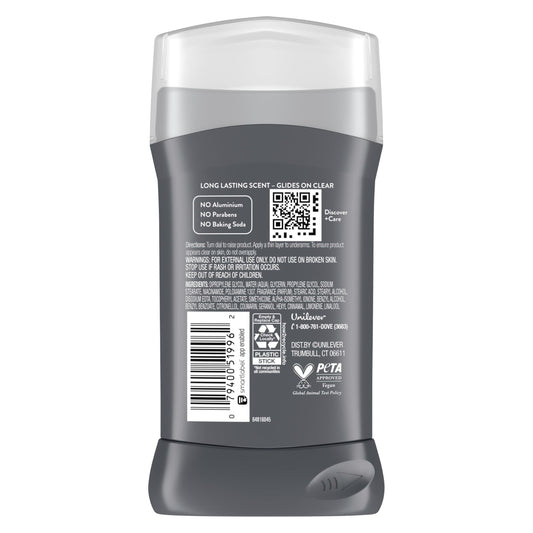 Dove Men+Care Wild Eucalyptus deodorant stick close-up with moisturizing cream helps skin.