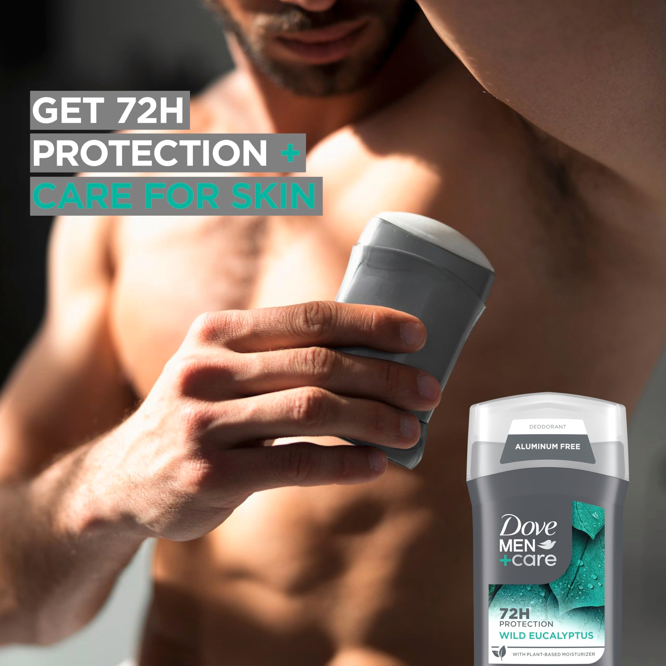 Dove Men+Care underarm care with plant-based moisturizer for comfort.