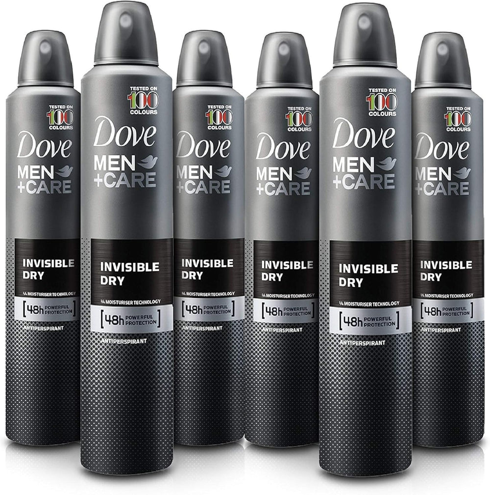 Dove Men+Care Invisible Dry six-pack spray for all-day odor and moisture control.