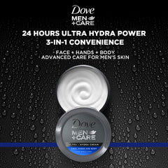 Dove Men+Care Ultra Hydra Cream body-lotion action highlights full-body hydration.