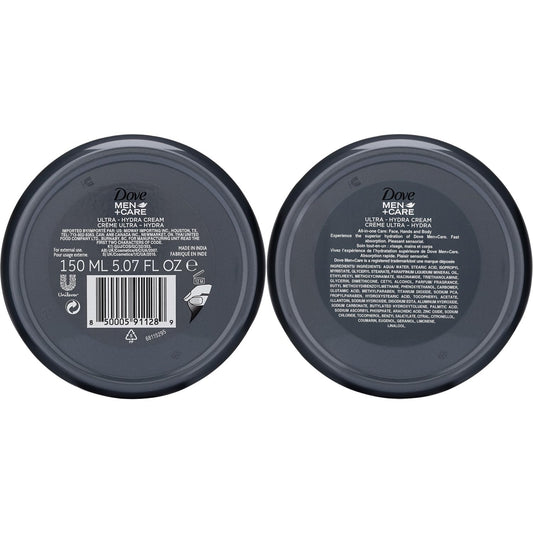 Dove Men+Care Ultra Hydra Cream hand-application demonstrates fast-absorbing moisture for hands.