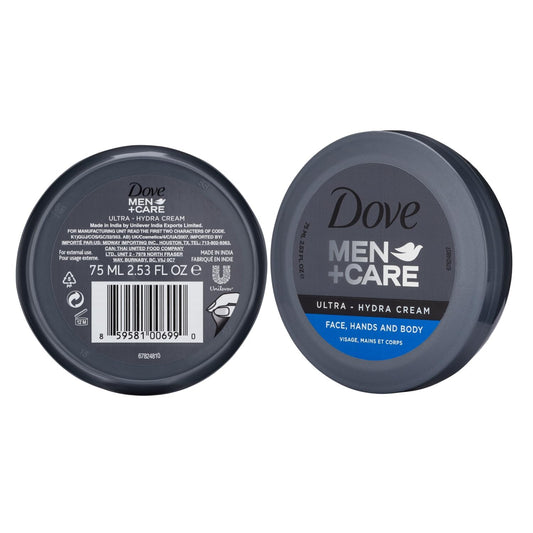 Dove Men+Care Ultra Hydra Cream Lotion hand application shows smooth skin benefits.