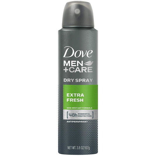 Dove Men Extra Fresh bottle side view showing compact daily-use design