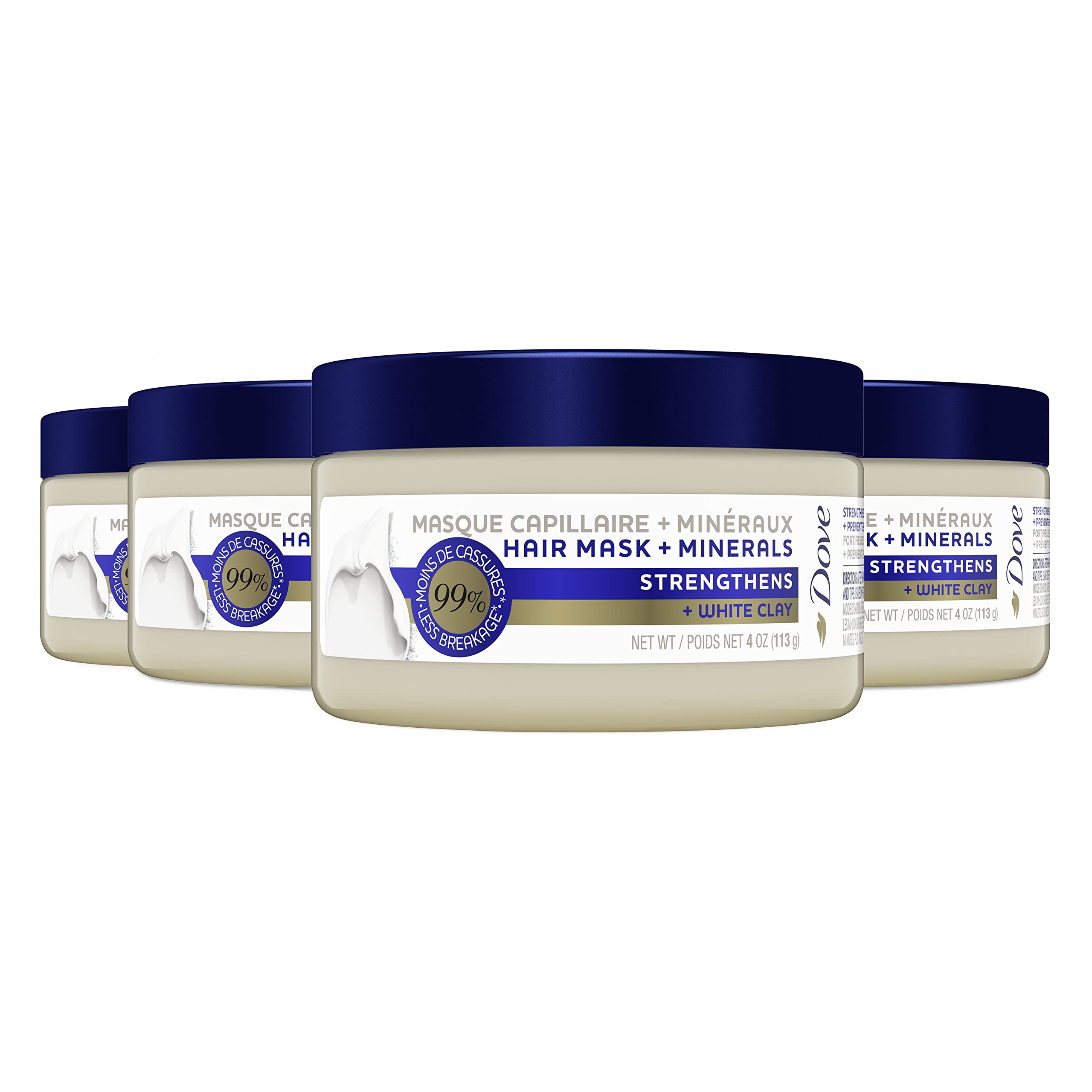 Close-up of Dove Mineral Strengthens Hair Mask jar for damaged hair nourishment.
