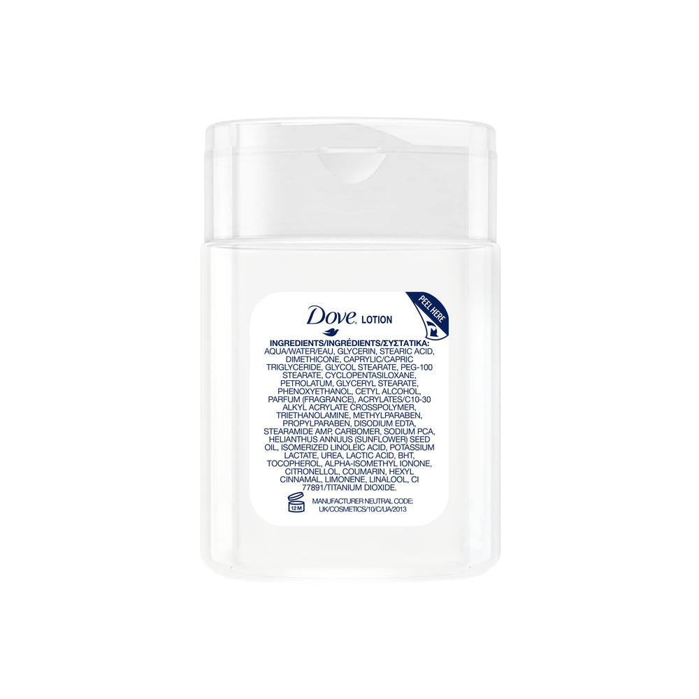 Dove Mini Hydrating Lotion flip-top cap bottle enables quick, mess-free guest use.