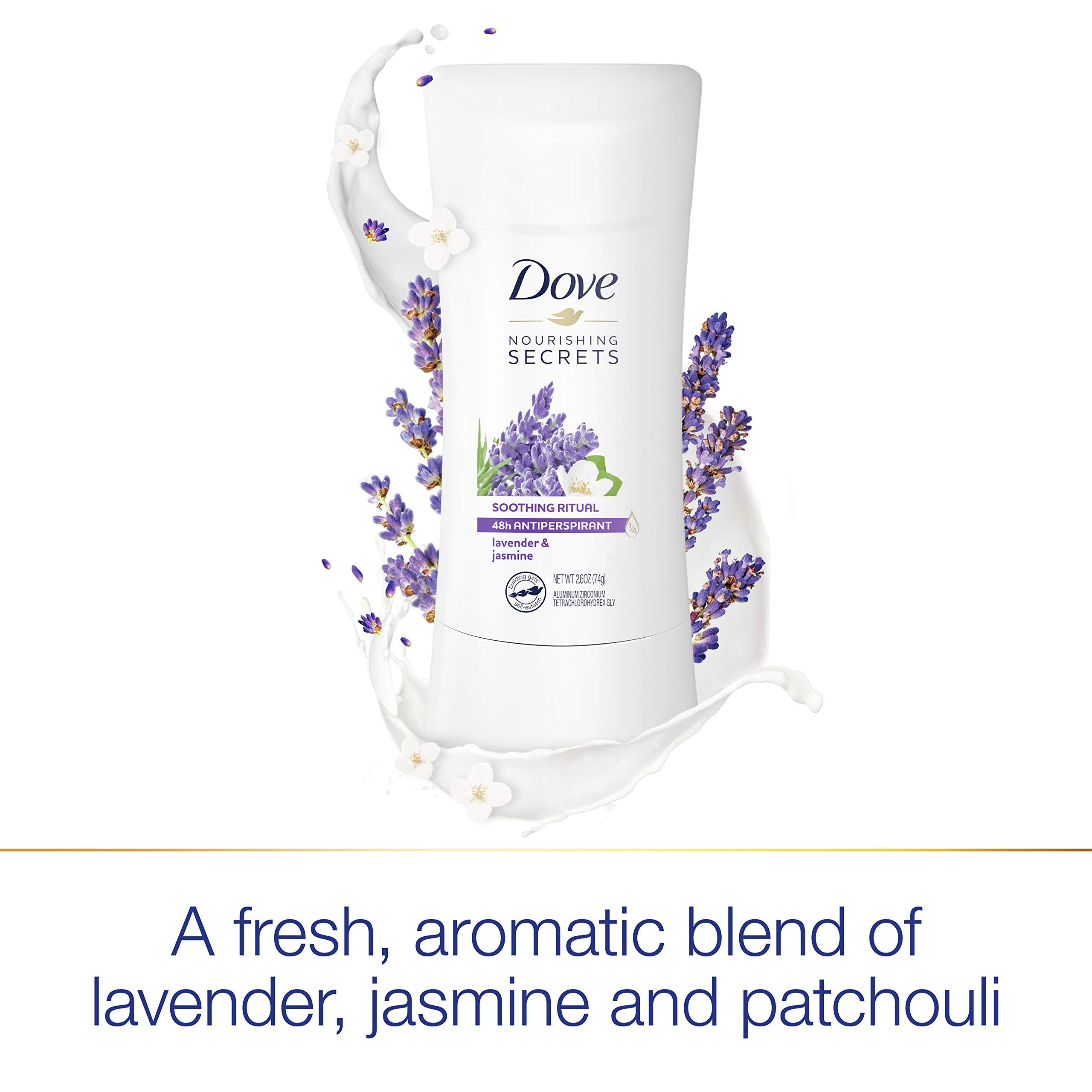 Dove Nourishing Secrets fragrance notes of lavender and jasmine for a soothing daily ritual.