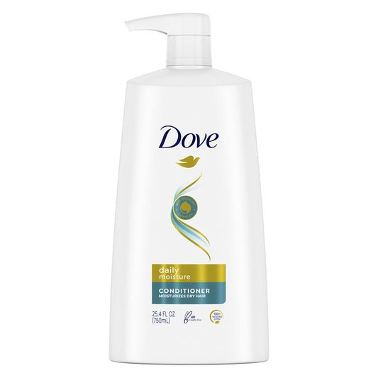 Dove Nutritive Solutions Daily Moisture conditioner bottle with pump for smooth detangled hair.