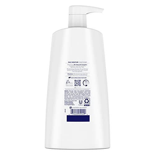 Dove Nutritive Solutions Daily Moisture conditioner pump dispensing cream for easy use.