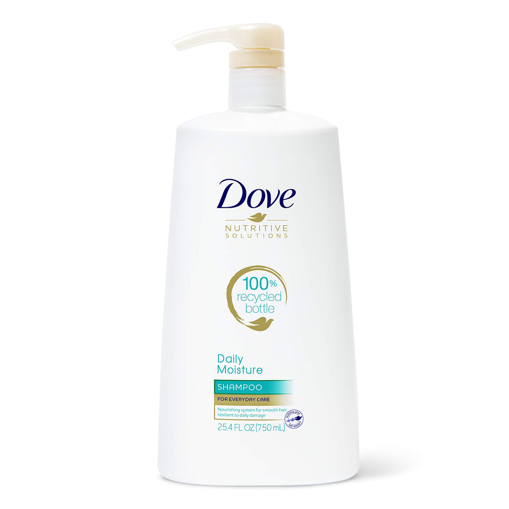 Dove Nutritive Solutions Daily Moisture shampoo pump bottle delivering lightweight hydration.