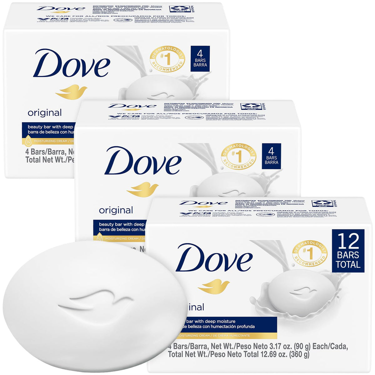 Dove Original Beauty Bar 3-pack pack-shot showing three bars for everyday cleansing.