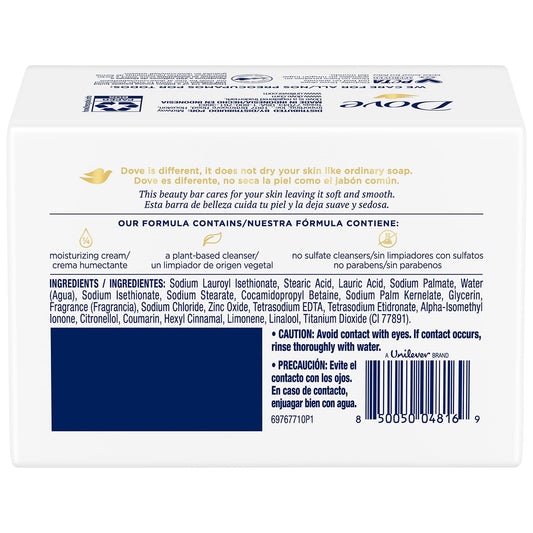 Dove Original Beauty Bar closeup highlights moisturizing cream for hydrated skin.