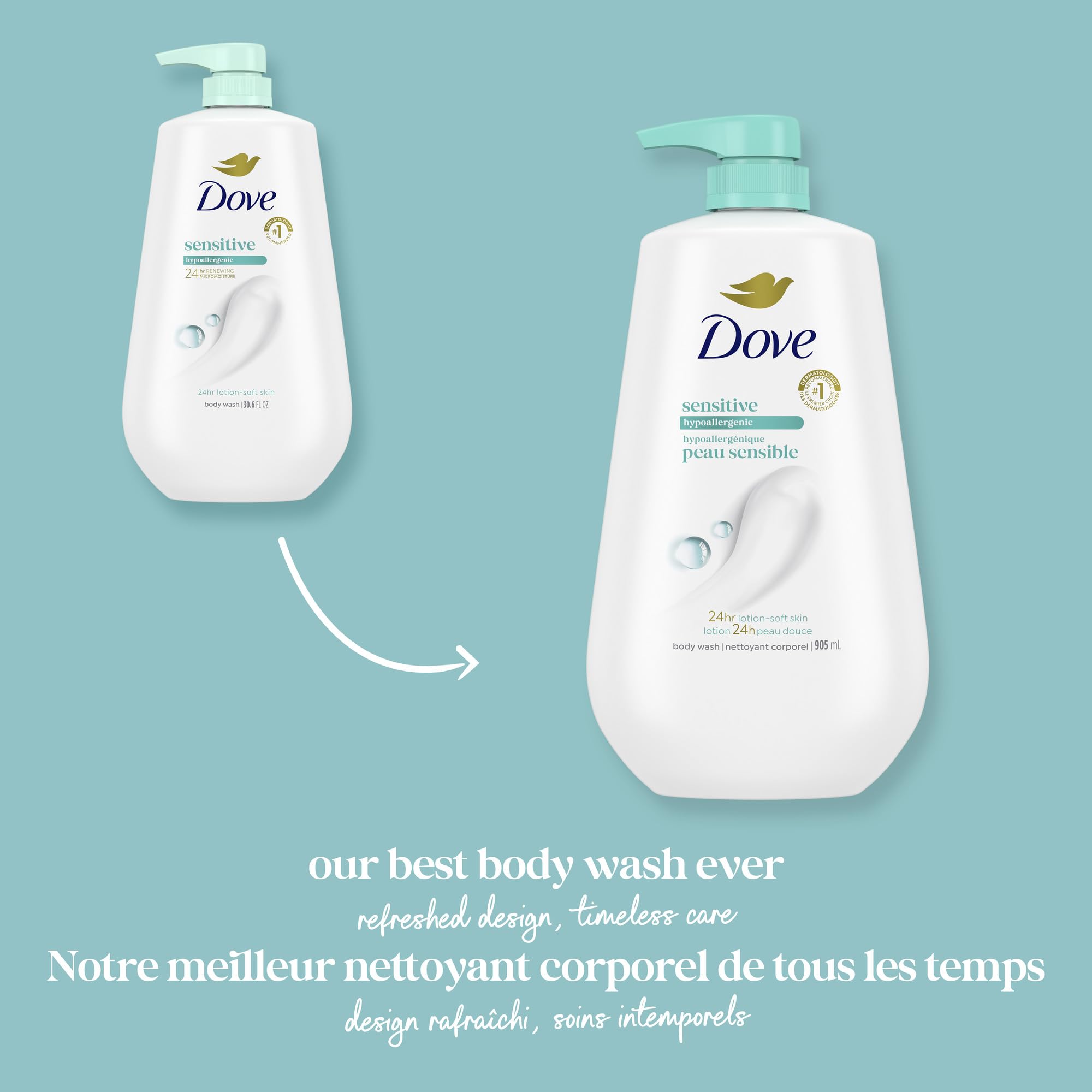 Dove packaging recycled bottle emphasizes eco-conscious choice.