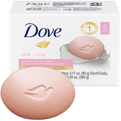 Dove Pink Beauty Bar packaging with four bars for daily moisturized cleansing.