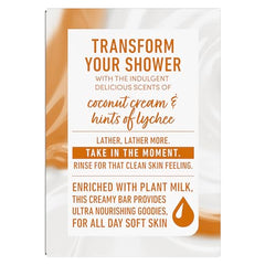 Dove Plant Milk Cleansing Bar with lychee scent delivers a refreshing shower.