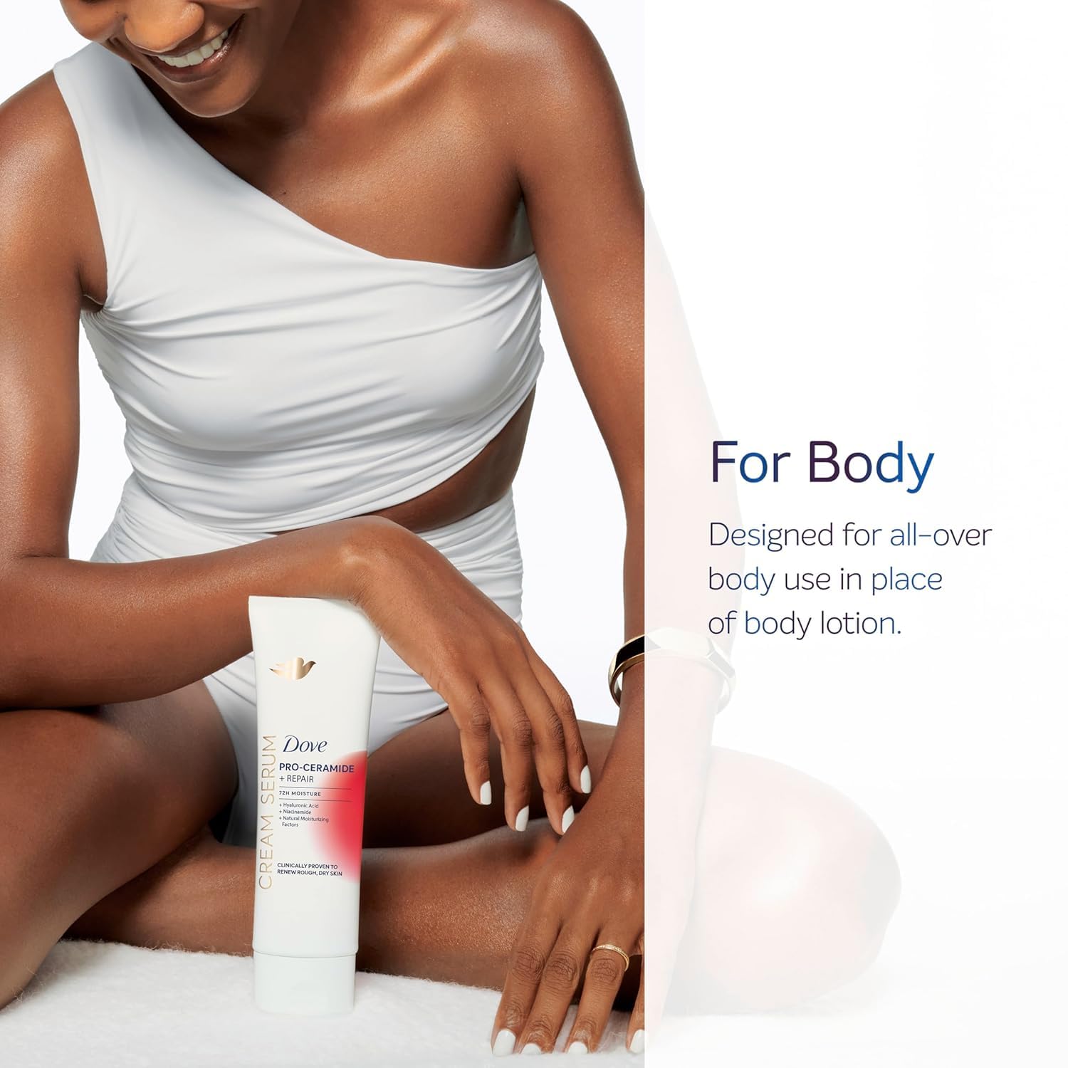 Dove Pro-Ceramide Repair Serum texture close-up, lightweight and fast-absorbing.