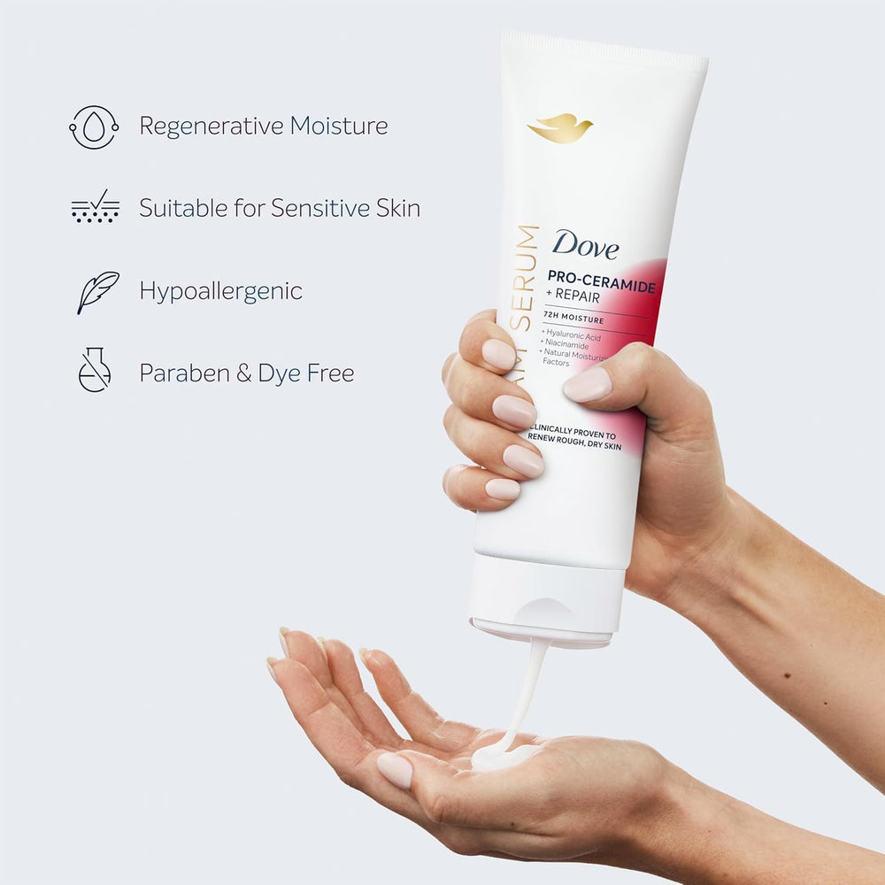 Dove Pro-Ceramide Repair Serum texture indicating renewed skin feel.