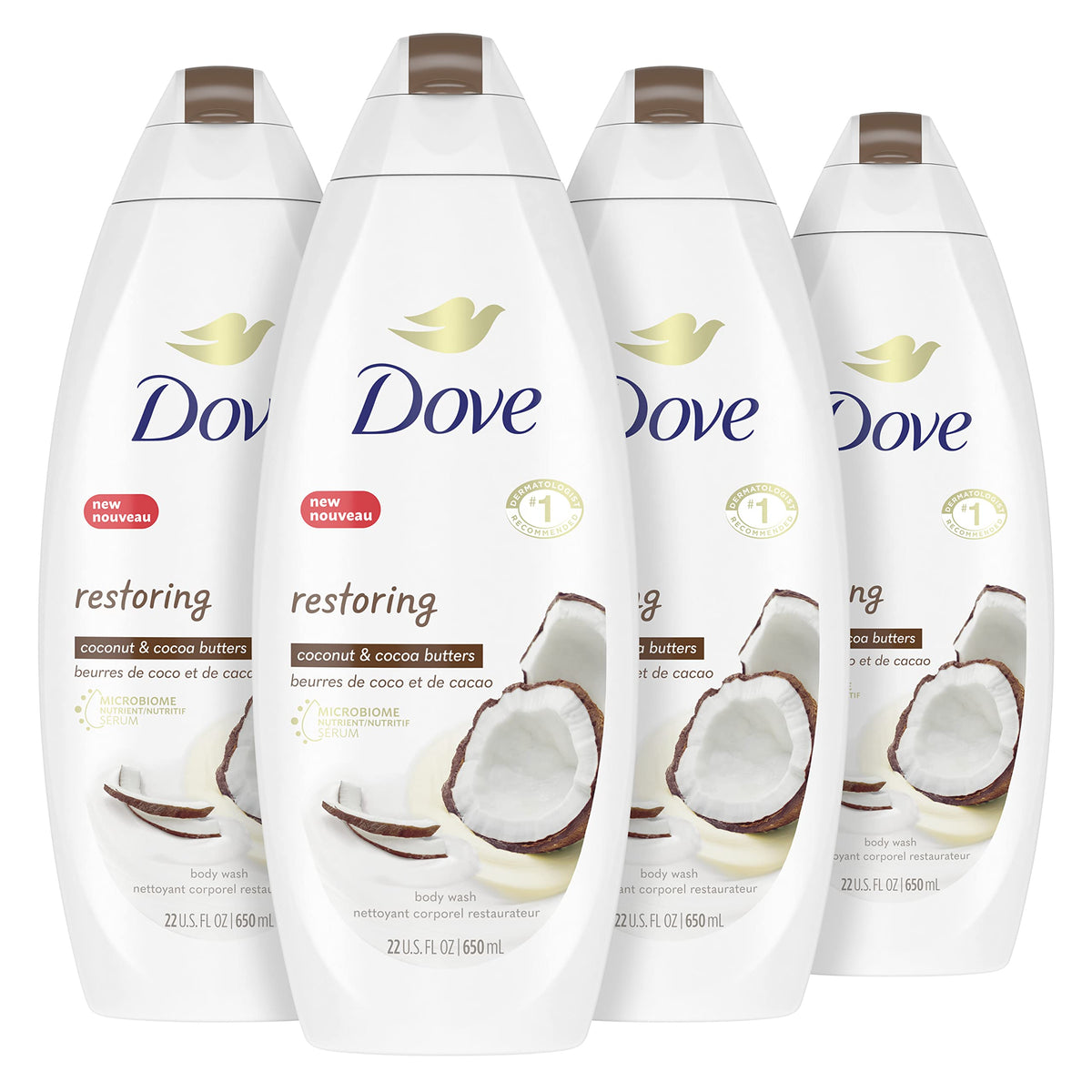 Dove Purely Pampering bottle with coconut butter for a hydrating cleanse