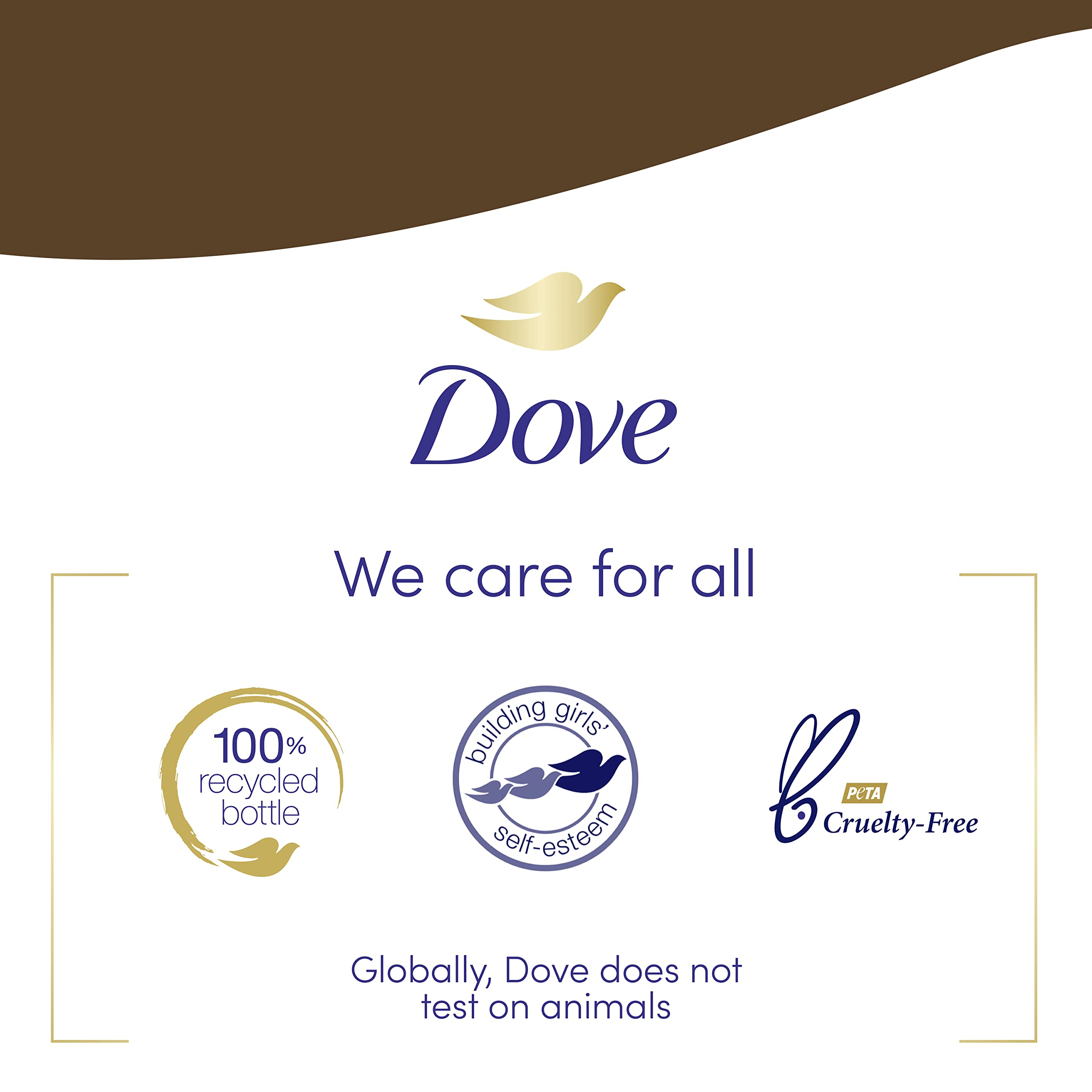 Dove Purely Pampering packaging shows 100% recycled plastic bottles