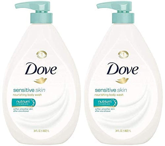 Dove Sensitive Skin Pump bottle front view for daily gentle cleansing.