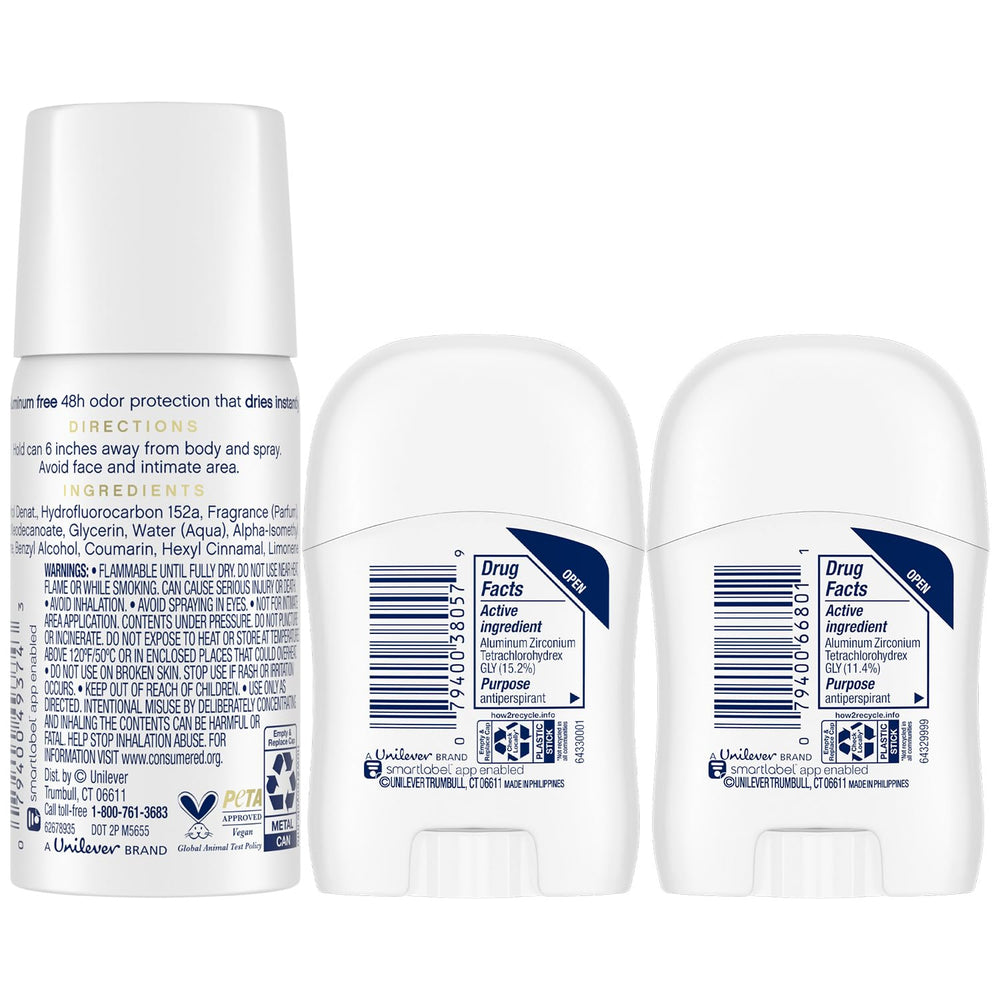 Dove travel spray is light and travel-ready with aluminum-free formula.