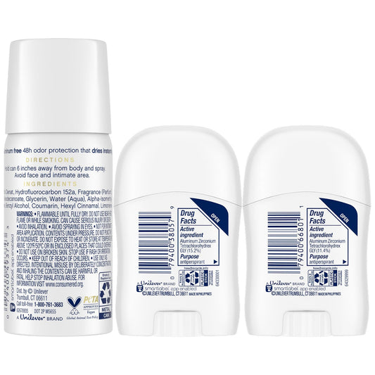 Dove travel spray is light and travel-ready with aluminum-free formula.